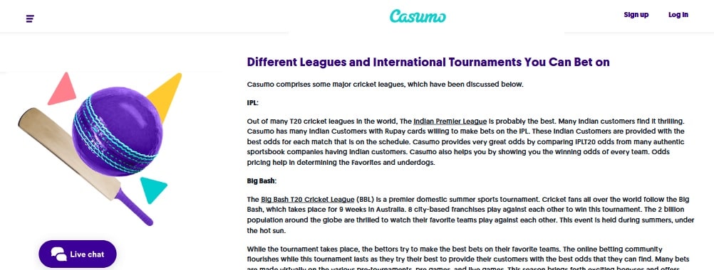 casumo cricket betting